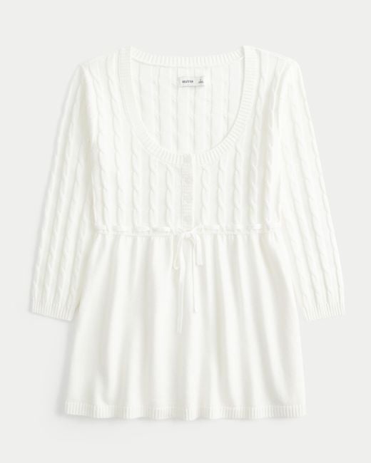 Hollister White Cable-knit Babydoll Sweater