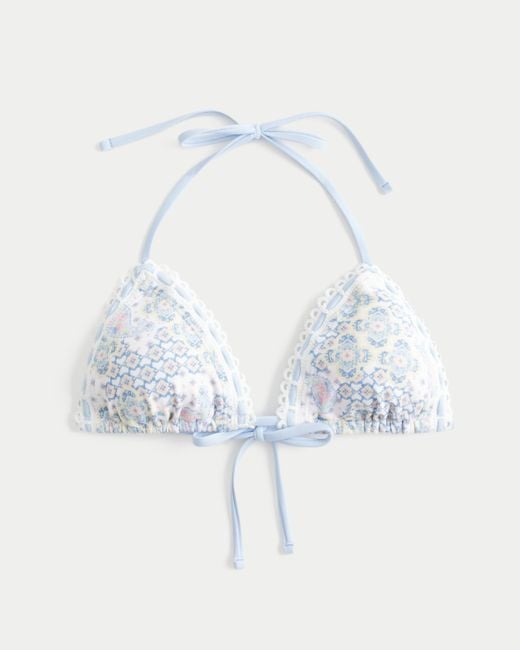 Hollister Blue Crochet-style Trim Halter Triangle Bikini Top