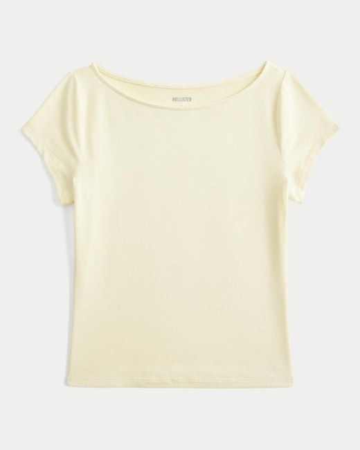 Hollister Natural Short-sleeve Seamless Fabric Slash-neck T-shirt