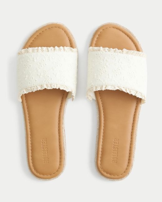 Hollister White Eyelet Slides
