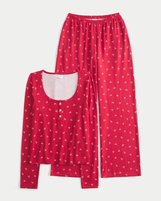 Hollister Red Always Cozy Henley & Wide-leg Pants Set