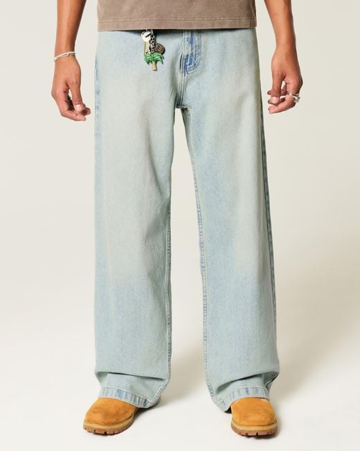 Hollister Blue Light Wash Super Baggy Jeans for men