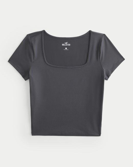 Hollister Gray T-Shirt aus nahtlosem Soft-Stretch-Stoff mit eckigem Ausschnitt