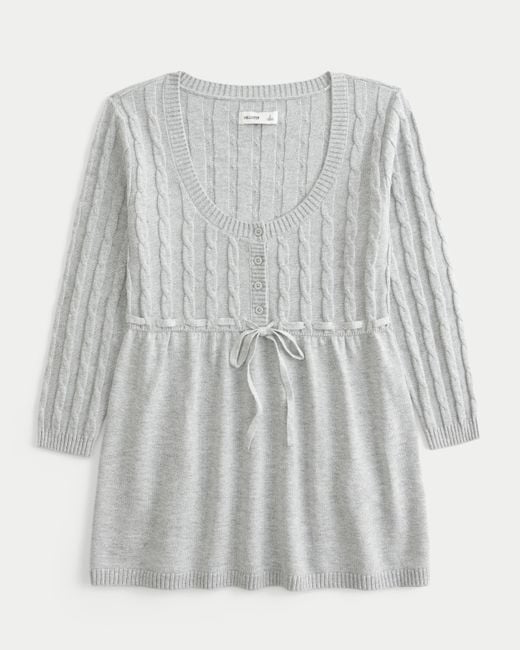 Hollister Gray Cable-knit Babydoll Sweater