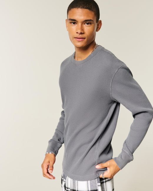 Hollister Gray Relaxed Long-sleeve Thermal Crew T-shirt for men
