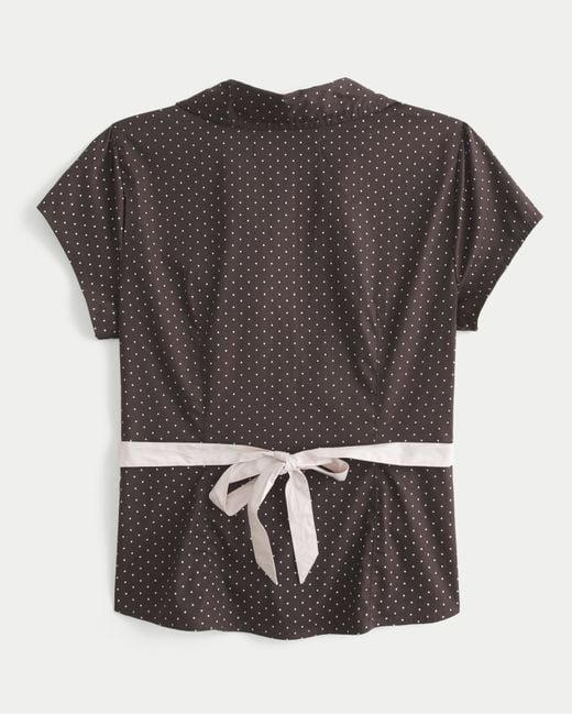 Hollister Gray Short-sleeve Bow Belt Shirt