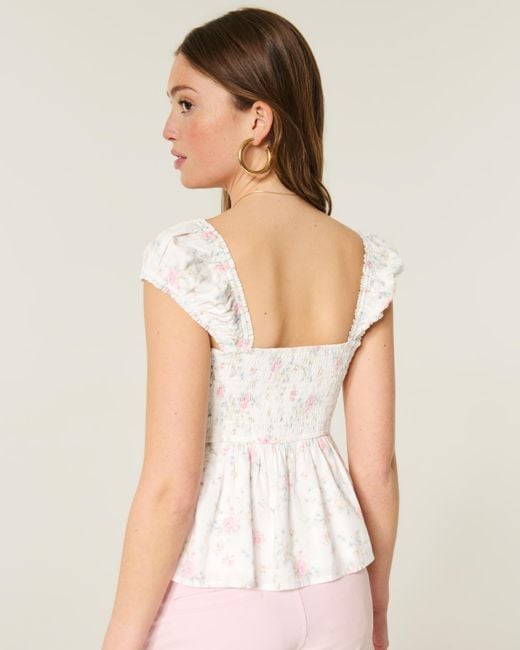 Hollister White V-neck Pintuck Top