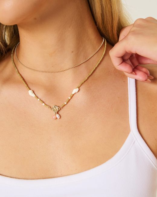 Hollister White Pearl Necklace 2-pack