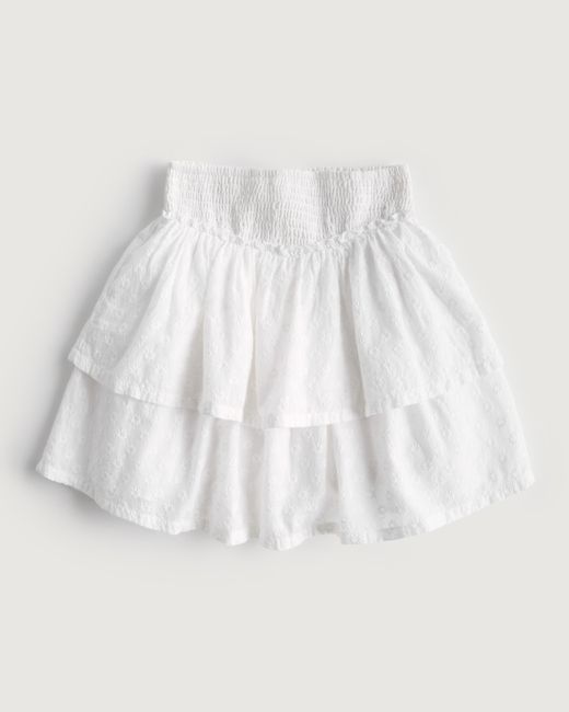 Hollister White Ultra High-rise Tiered Floral Embroidery Mini Skirt