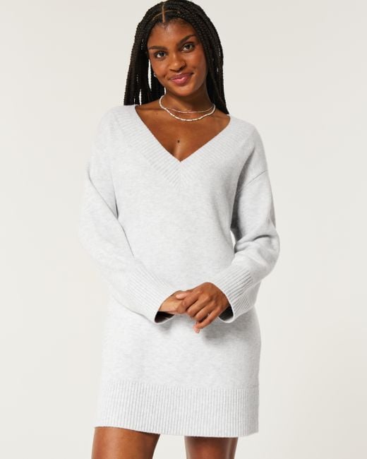 Hollister White On/off The Shoulder Jersey Sweater Dress