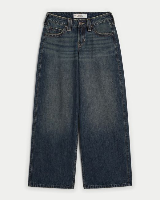 Hollister Blue Low-rise Dark Wash Super Baggy Jeans