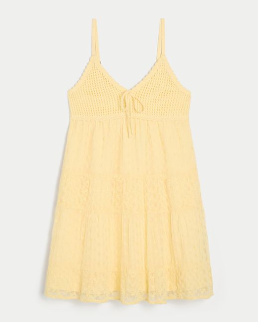 Hollister Yellow Crochet-style Babydoll Mini Dress