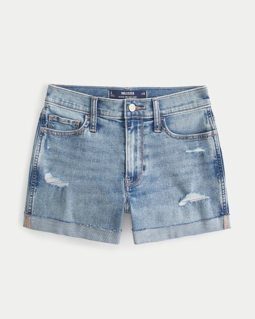 Hollister Blue High Rise Jeans-Shorts in mittlerer Waschung in Distressed-Optik