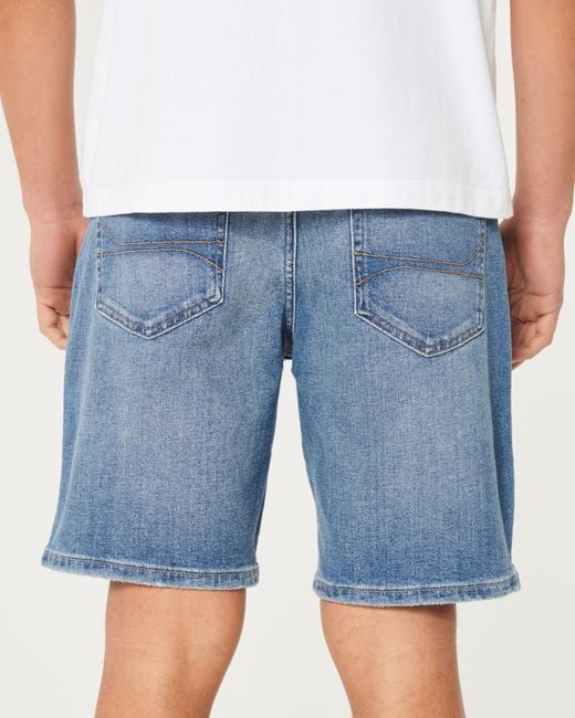 Hollister Blue Ripped Medium Wash Loose Denim Shorts 9" for men
