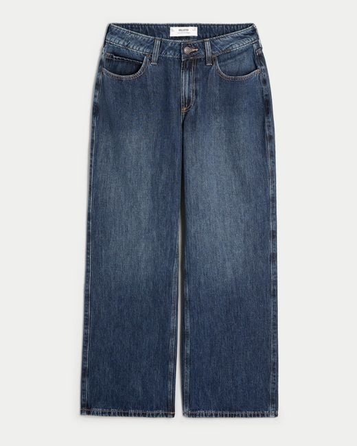 Hollister Blue Curvy Mid-rise Dark Wash Baggy Jeans