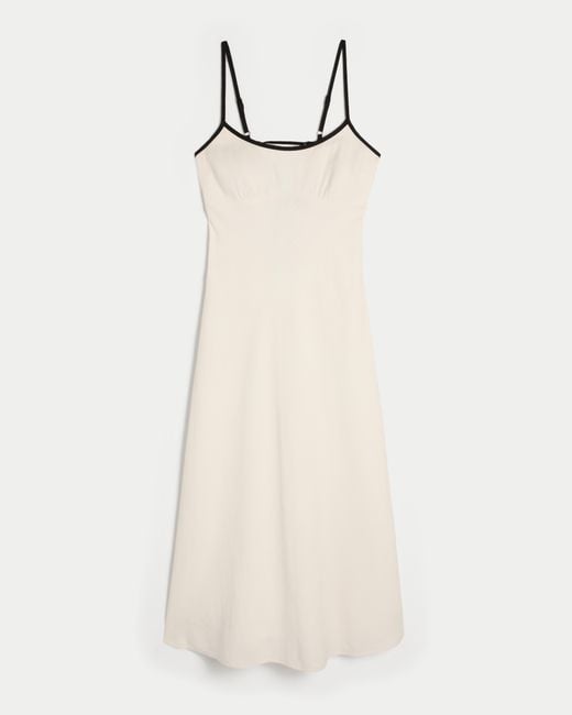Hollister Natural Linen-blend Open-back Slip Midi Dress