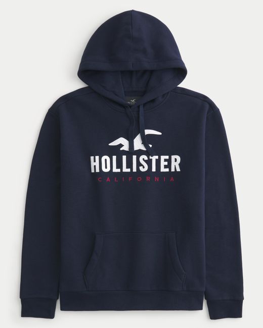Hollister Blue Logo Graphic Hoodie for men