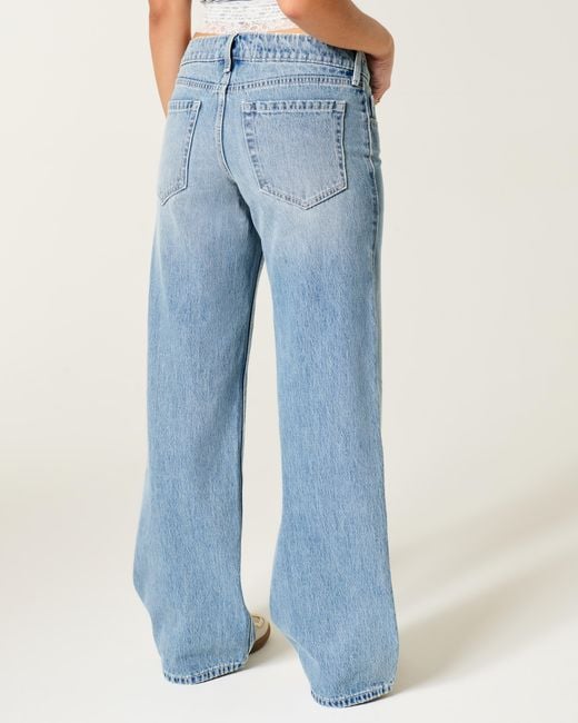 Hollister Blue Ultra Low-rise Light Wash Baggy Jeans