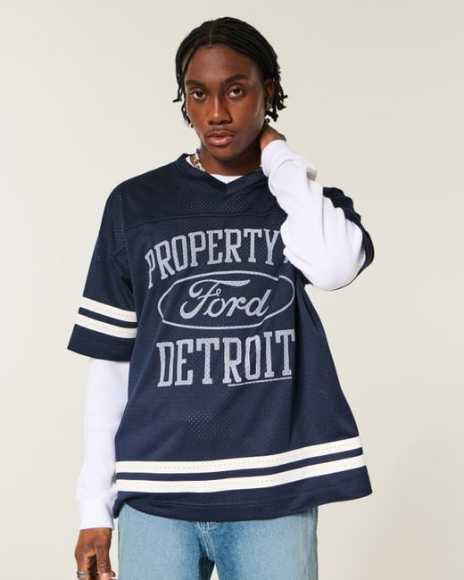 Hollister Blue Baggy Ford Graphic Football Jersey for men