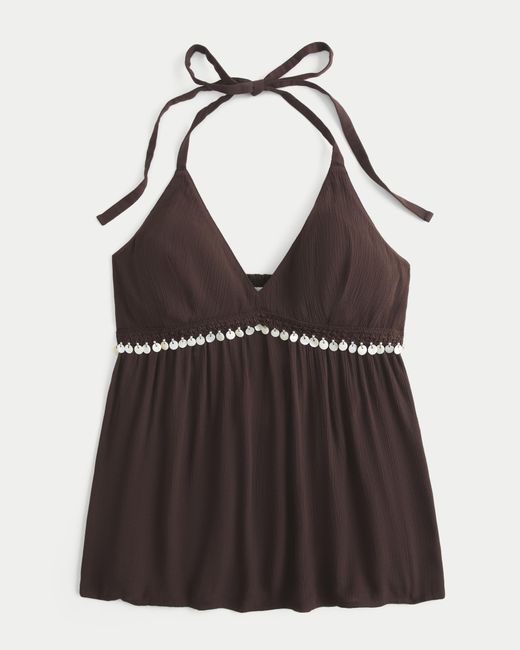 Hollister Brown Embellished V-neck Halter Tank