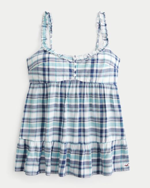 Hollister Blue Longline Ruffle Icon Tunic Babydoll Top