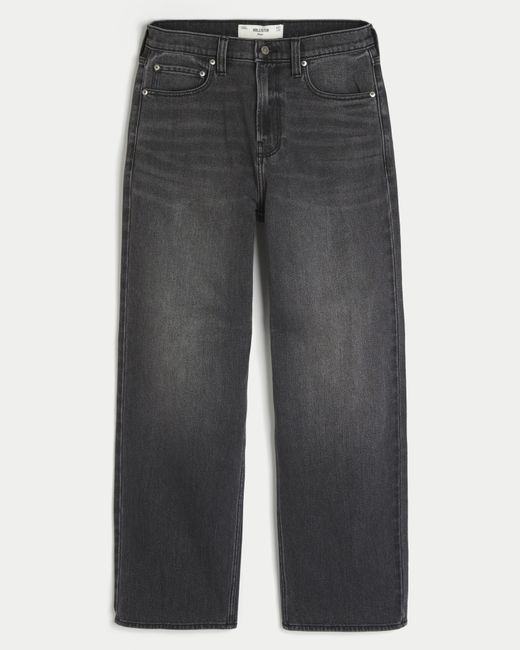 Hollister Gray Washed Black Y2k Embroidered Back Pocket Baggy Jeans for men