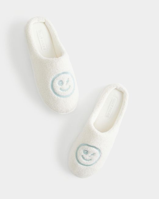 Hollister White Gilly Hicks Logo Smiley Slippers