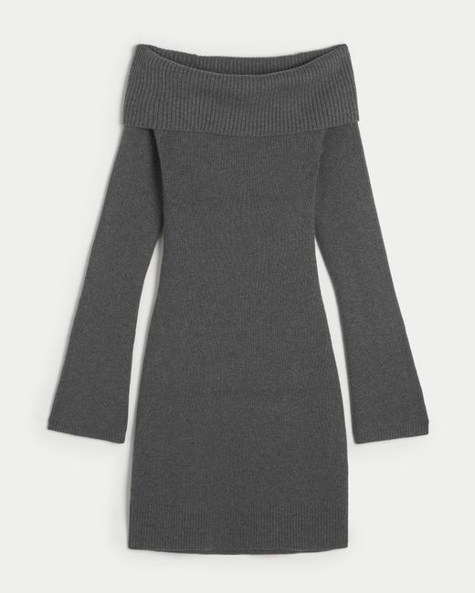 Hollister Gray Off-the-shoulder Sweater Dress