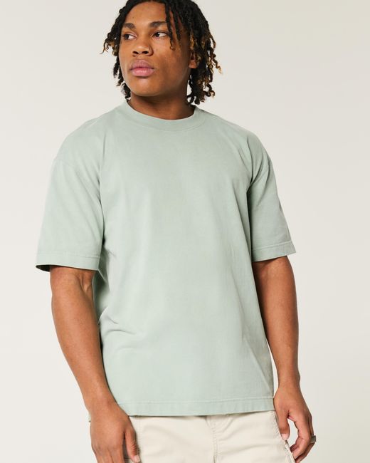Hollister Green Boxy Heavyweight Washed Crew T-shirt for men