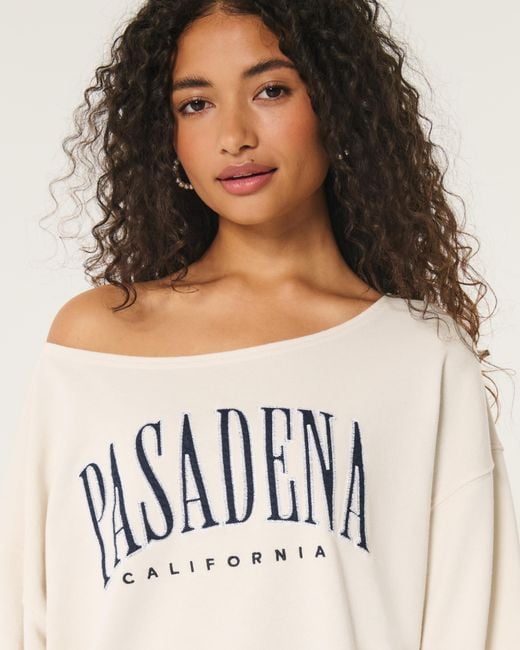 Hollister Natural Oversized Off-the-shoulder Pasadena Graphic Sweatshirt