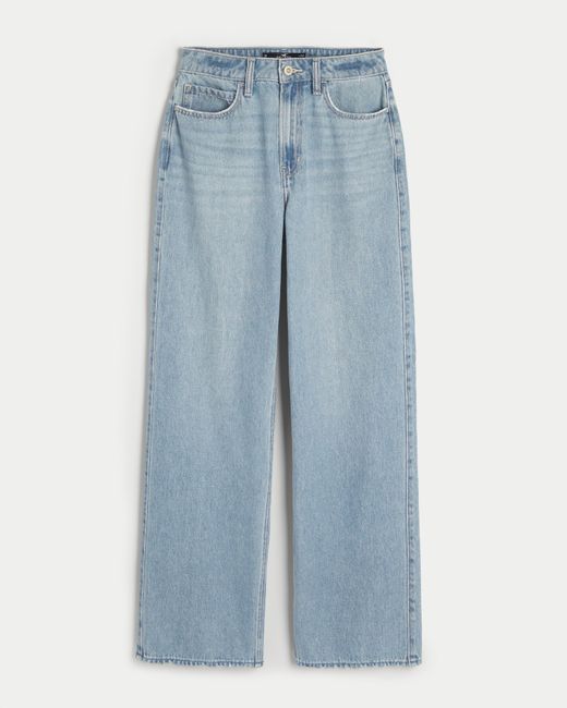 Hollister Blue Ultra High Rise Baggy-Jeans in mittlerer Waschung
