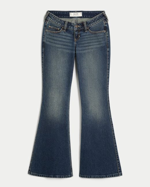 Hollister Blue Low-rise Dark Wash Tab Waist Bootcut Jeans