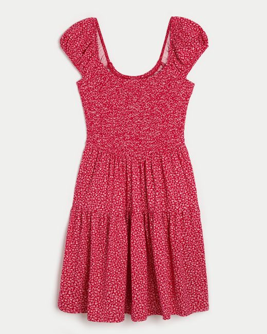 Hollister Red Smocked Bodice Knit Mini Dress