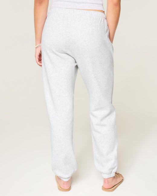 Hollister White Fleece Logo Graphic Joggers