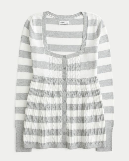 Hollister Gray Long-sleeve Square-neck Babydoll Sweater