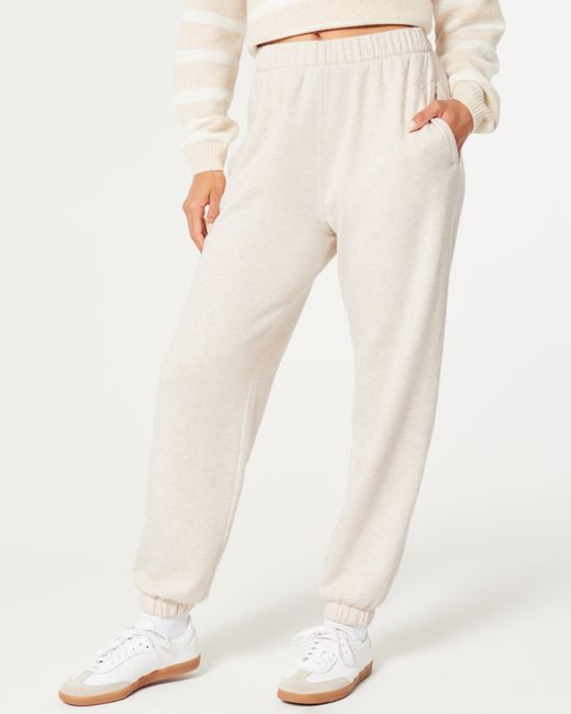 Hollister White Feel Good Fleece Dad Joggers