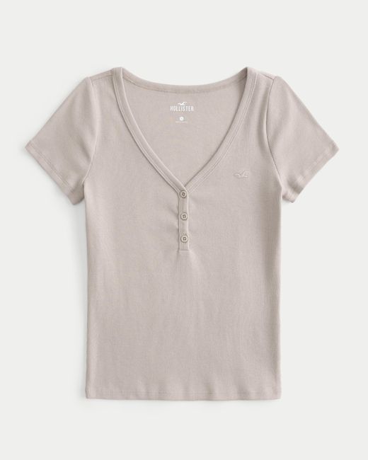 Hollister Gray Ribbed Short-sleeve Icon Henley
