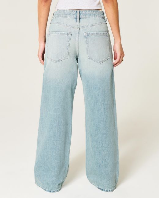 Hollister Blue High-rise Distressed Light Wash Baggy Jeans
