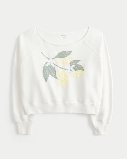 Hollister White Lässiges, schulterfreies Sweatshirt mit Rundhalsausschnitt und Zitronengrafik