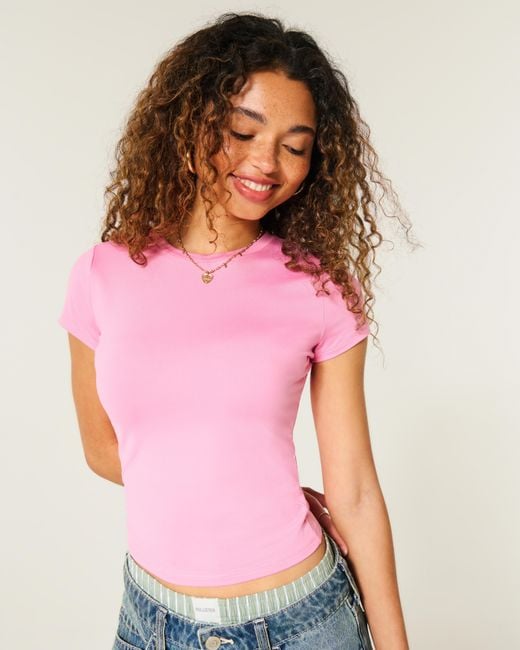 Hollister Pink Seamless Fabric Crew Baby Tee