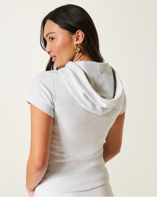 Hollister White Hollister Feel Good Short-sleeve Logo Graphic Hoodie