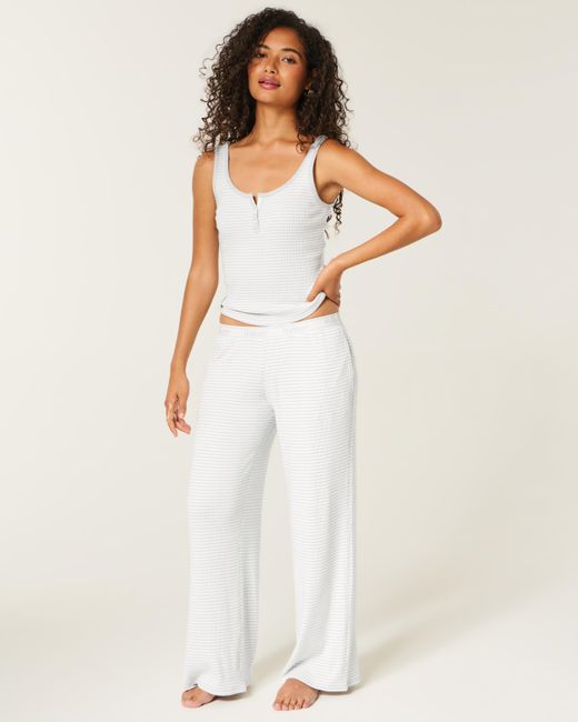 Hollister White Cozy Rib Elastic Waist Wide-leg Pants