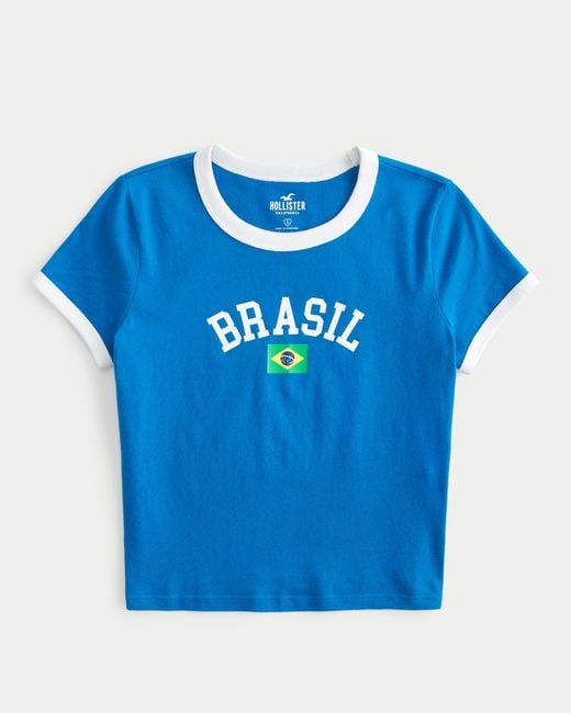 Hollister Blue Brasil Graphic Baby Tee