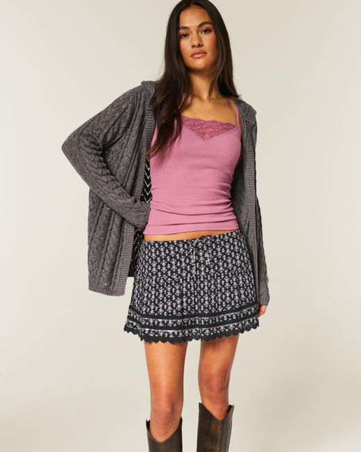 Hollister Black Lace Hem Mini Skort