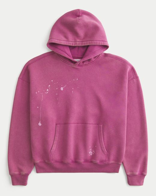 Hollister Pink Baggy Cinch Paint Splatter Hoodie for men