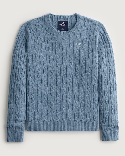 Hollister Blue Cable-knit Logo Icon Crew Sweater for men