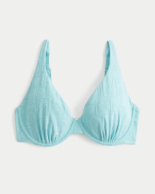 Hollister Blue Curvy High Apex Jacquard Underwire Bikini Top