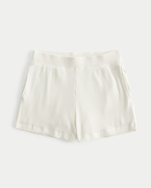 Hollister White Cozy Ribbed Sleep Shorts