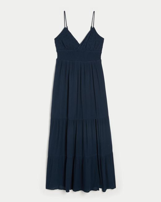 Hollister Blue Embroidered Babydoll Maxi Dress