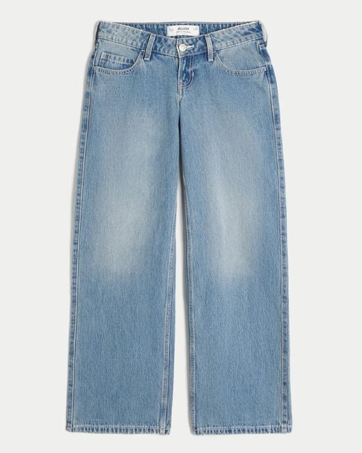 Hollister Blue Ultra Low-rise Light Wash Baggy Jeans